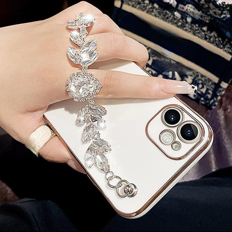 Glitter Bling Sparkling Diamond Wrist Strap Chain Bracelet Soft iPhone Case