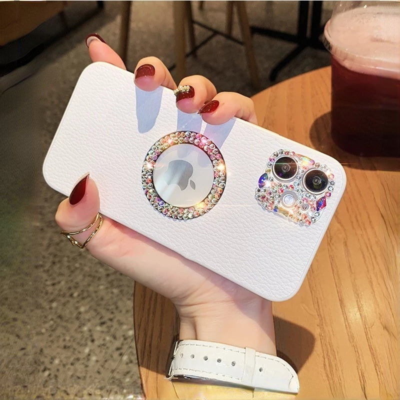 Luxury Bling Glitter Diamond Crystal Camera Lens Protection Leather Soft iPhone Case