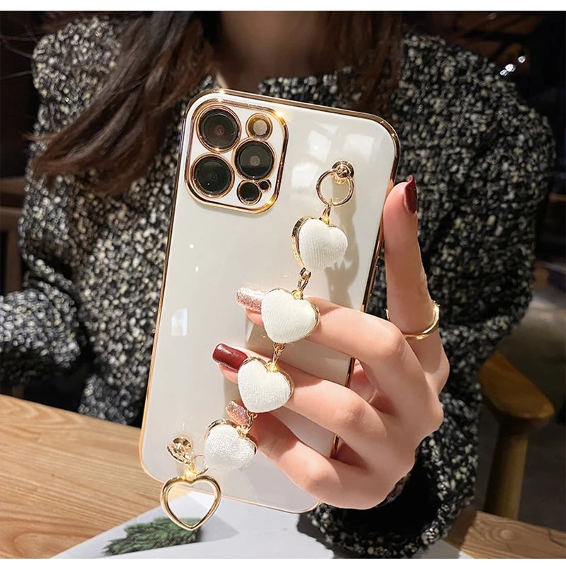 Luxury Plating Love Heart Metal Bracelet Soft iPhone Case