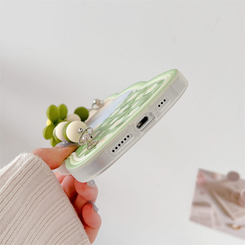 Cute Flower Painting Shockproof Wrist Strap Holder Soft iPhone Case