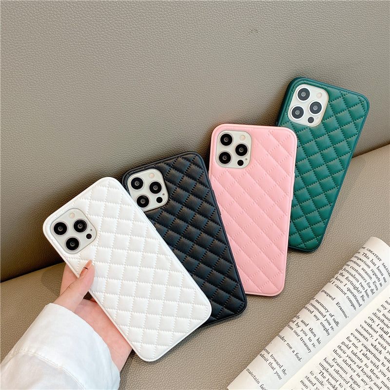 Fashion Grid Solid Color PU Leather Soft iPhone Case