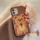 Cute Cartoon 3D Bear With Doll Pendant Soft Phone Case Back Cover for iPhone