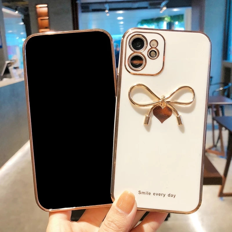 Cute Plating Love Heart 3D Bowknot Shockproof Silicone Soft iPhone Case