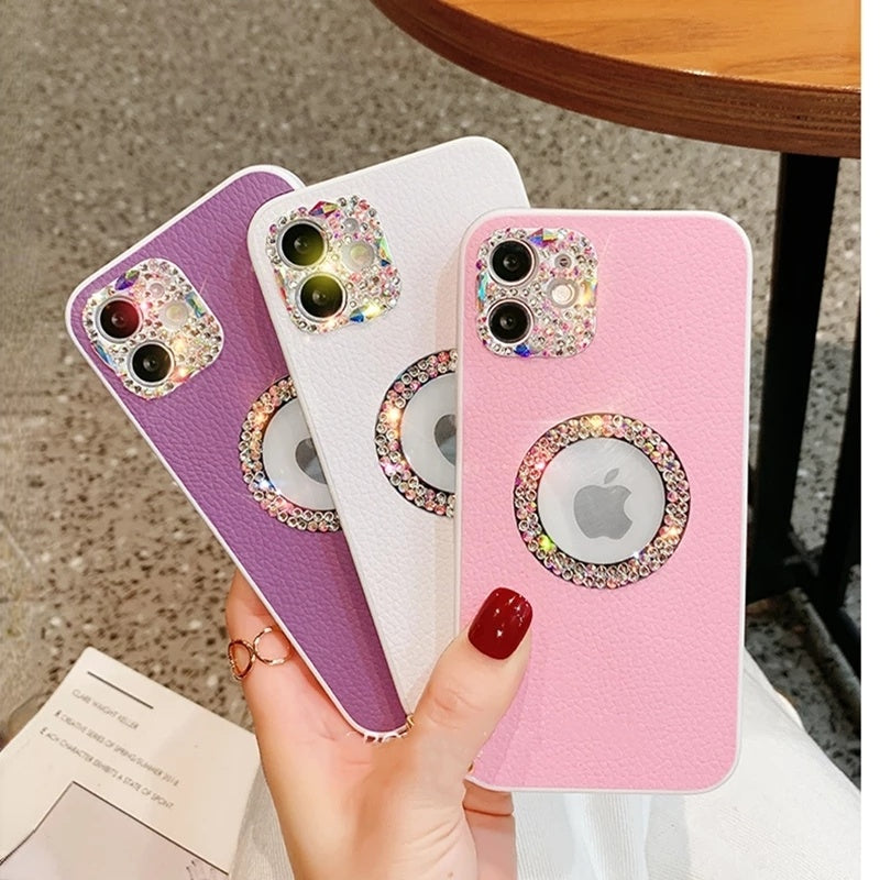 Luxury Bling Glitter Diamond Crystal Camera Lens Protection Leather Soft iPhone Case