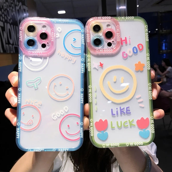 Cute Cartoon Smiley Flower Shockproof Clear Soft iPhone Case