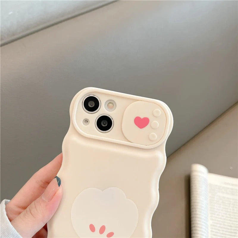 Cute Floral Flower Love Heart Slide Lens Camera Cover Protection Soft iPhone Case