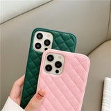 Fashion Grid Solid Color PU Leather Soft iPhone Case