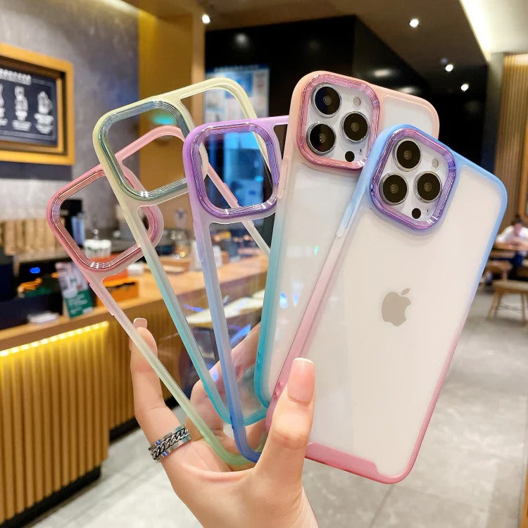 Gradient Frame Edge Metal Camera Clear Soft iPhone Case