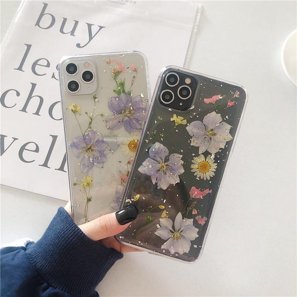 Real Dried Flower Transparent Soft Phone Case Back Cover for iPhone