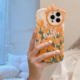 Cute Flower Floral Bow Curly Wave Frame Soft iPhone Case