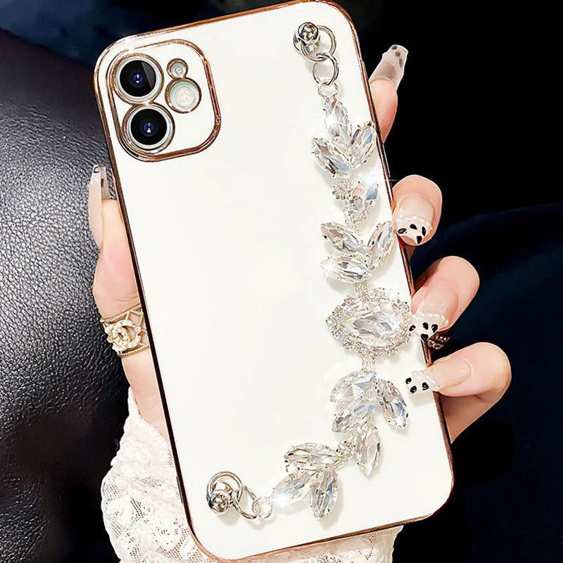 Glitter Bling Sparkling Diamond Wrist Strap Chain Bracelet Soft iPhone Case