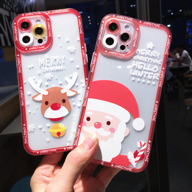 Cute Christmas Deer Santa Claus Colorful Camera Len Protective Clear Soft iPhone Case