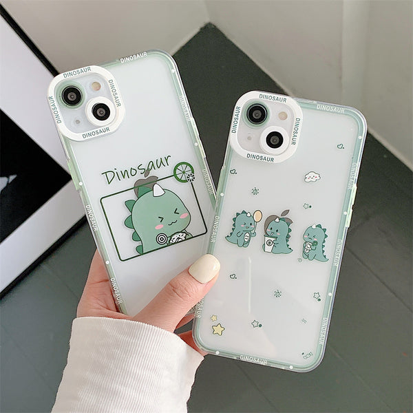 Cute Cartoon Green Dinosaur Transparent Soft Phone Case Back Cover for iPhone