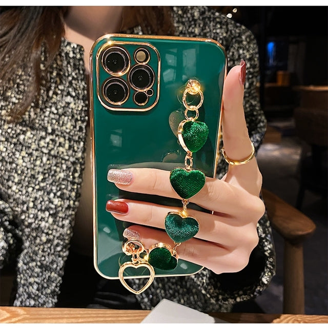 Luxury Plating Love Heart Metal Bracelet Soft iPhone Case