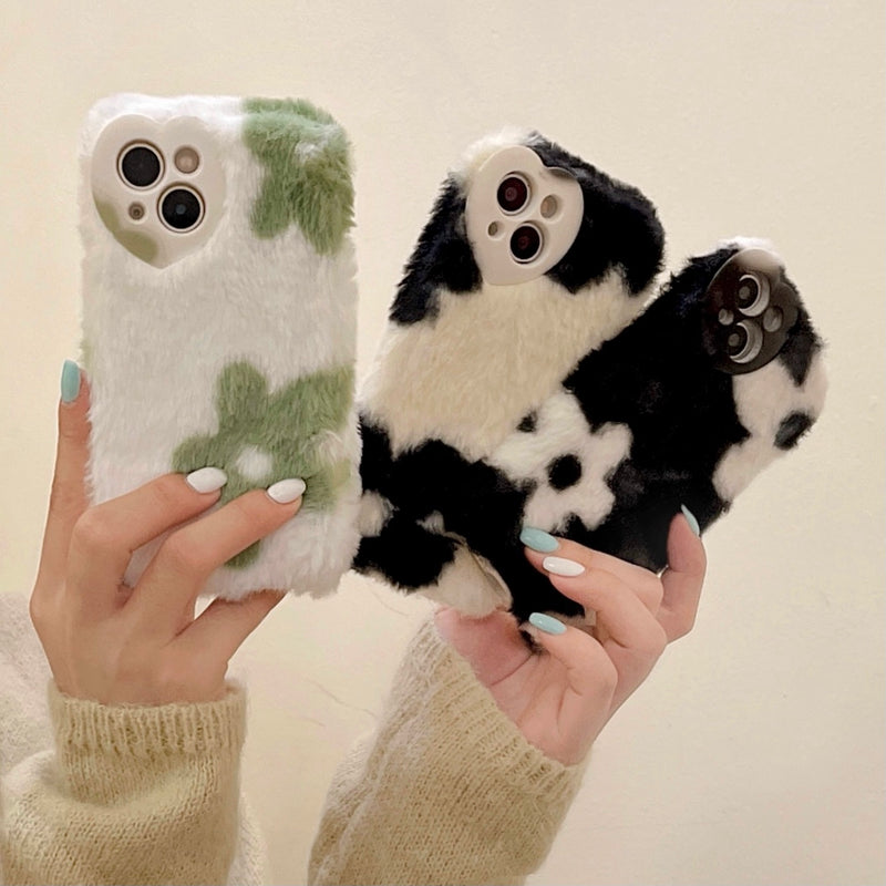 Cute Warm Floral Plush Fluffy Soft iPhone Case