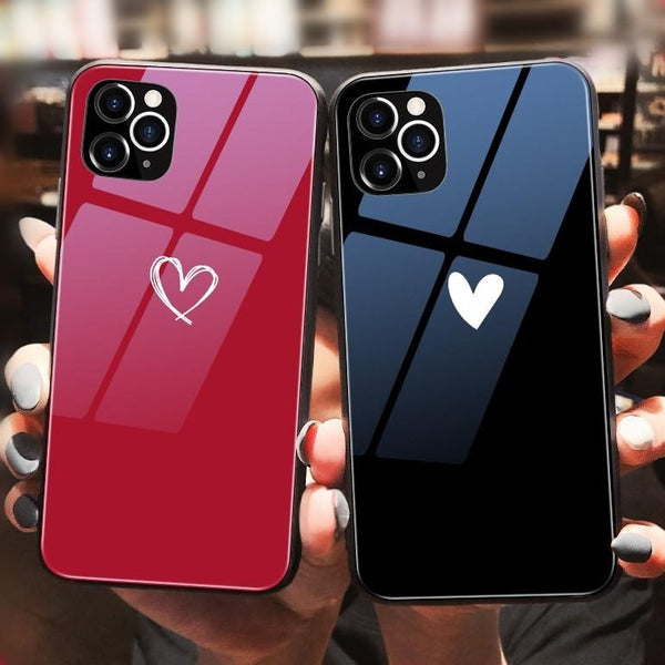 Love Heart Tempered Glass iPhone Case