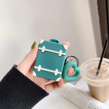 Cute Suitcase with Love Heart Finger Ring Strap AirPods Case