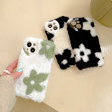 Cute Warm Floral Plush Fluffy Soft iPhone Case