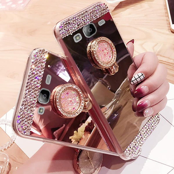 Cute Glitter Mirror Rhinestone Ring Holder Samsung Case