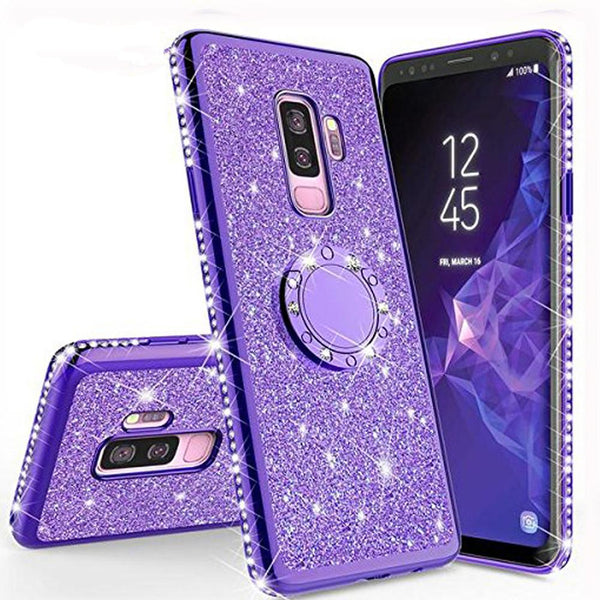 3D Diamond 360 Degree Rotating Ring Holder Plating soft TPU Glitter Bling Samsung Case