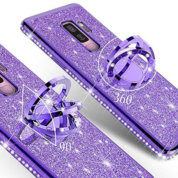 3D Diamond 360 Degree Rotating Ring Holder Plating soft TPU Glitter Bling Samsung Case