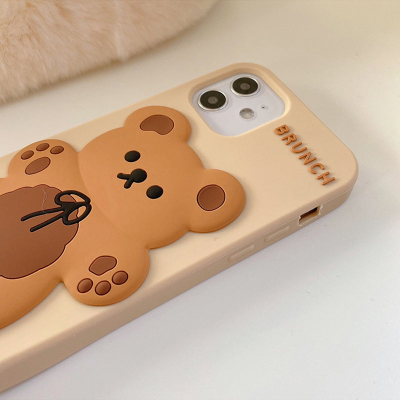 Cute Cartoon 3D Bear With Doll Pendant Soft Phone Case Back Cover for iPhone