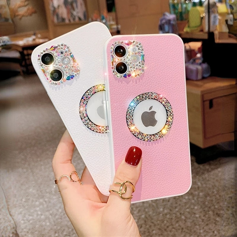 Luxury Bling Glitter Diamond Crystal Camera Lens Protection Leather Soft iPhone Case