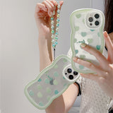 Green Loveheart Shockproof Wrist Strap Holder Soft iPhone Case