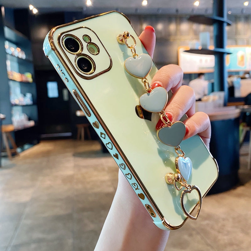 Solid Color Electroplated Love Heart Bracelet Strap Soft iPhone Case