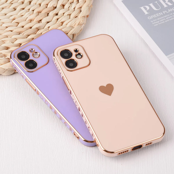 Cute Plating Love Heart Camera Lens Protection Silicone Soft iPhone Case