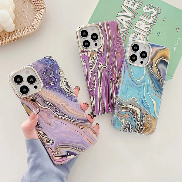 Electroplated Gradient Marble Pattern Soft iPhone Case