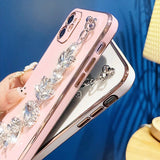 Glitter Bling Sparkling Diamond Wrist Strap Chain Bracelet Soft iPhone Case