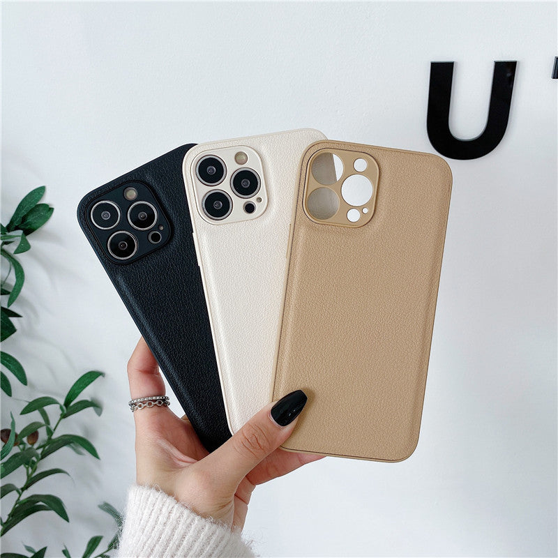 Fashion Leather Texture Camera Lens Protection Shockproof Soft iPhone Case