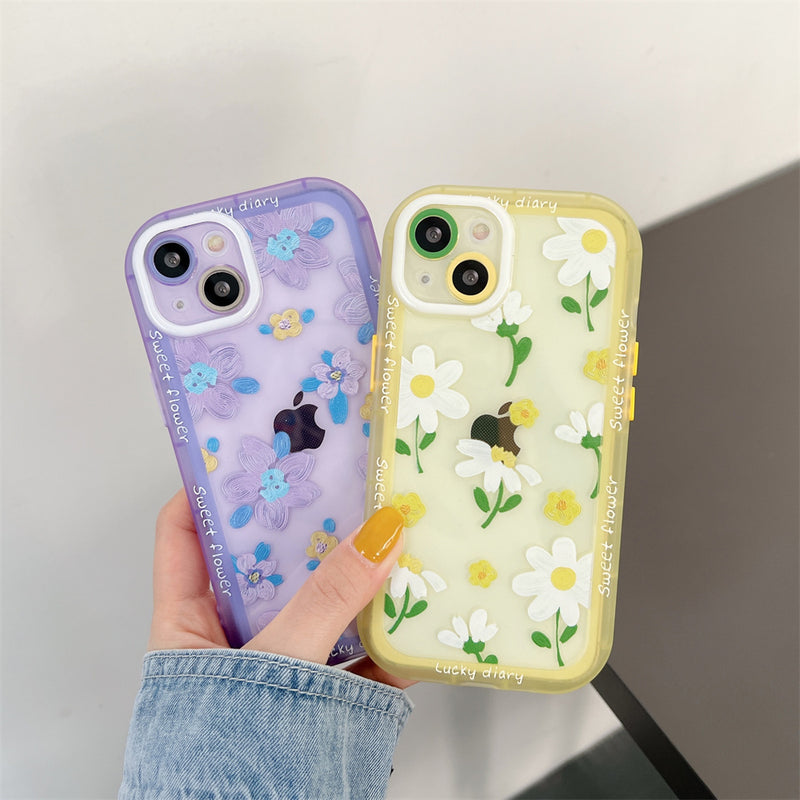 Cute Flower Painting Shockproof Clear Soft iPhone Case