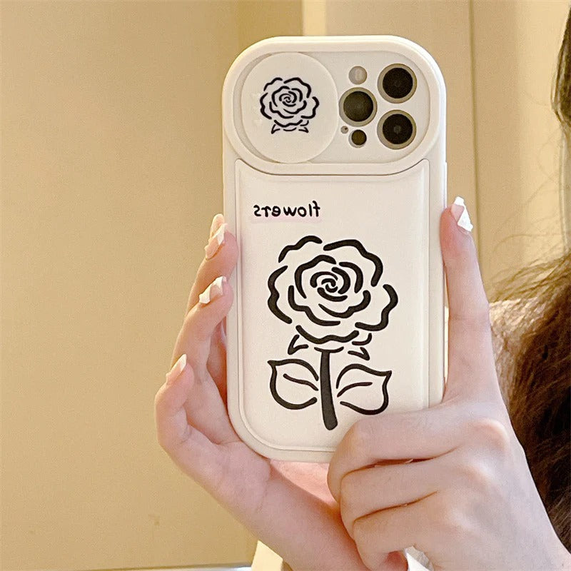 Rose Flower Floral Slide Lens Camera Cover Protection Soft iPhone Case