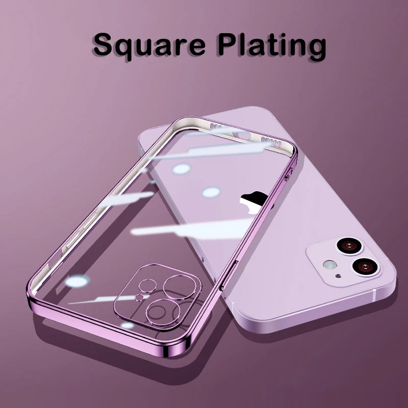 Luxury Square Plating Camera Lens Protection Shockproof Clear Soft iPhone Case