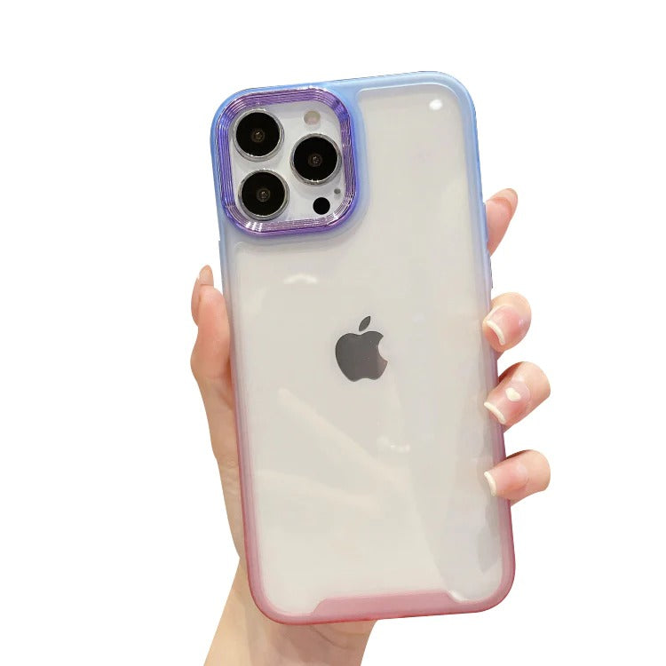 Gradient Frame Edge Metal Camera Clear Soft iPhone Case