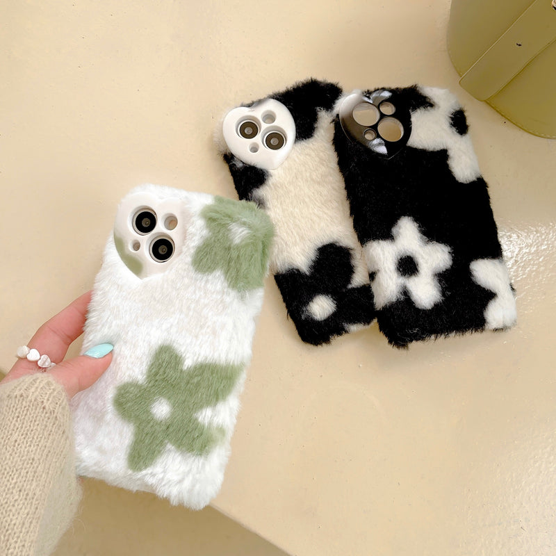 Cute Warm Floral Plush Fluffy Soft iPhone Case