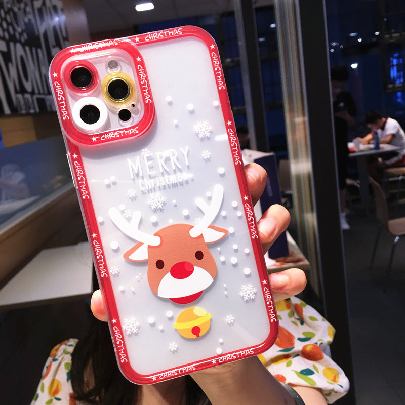 Cute Christmas Deer Santa Claus Colorful Camera Len Protective Clear Soft iPhone Case