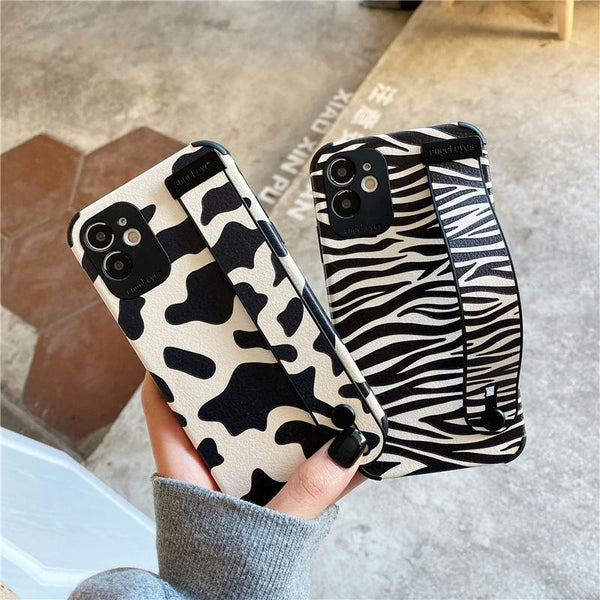 Zebra Pattern Cow Pattern Wristband Silicone Soft Phone Case Back Cover for iPhone