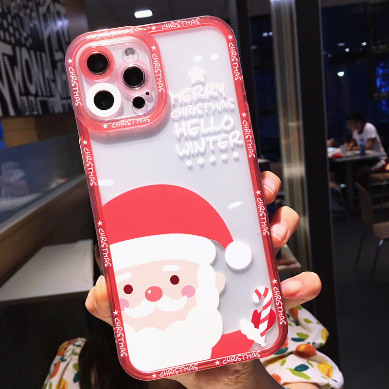 Cute Christmas Deer Santa Claus Colorful Camera Len Protective Clear Soft iPhone Case