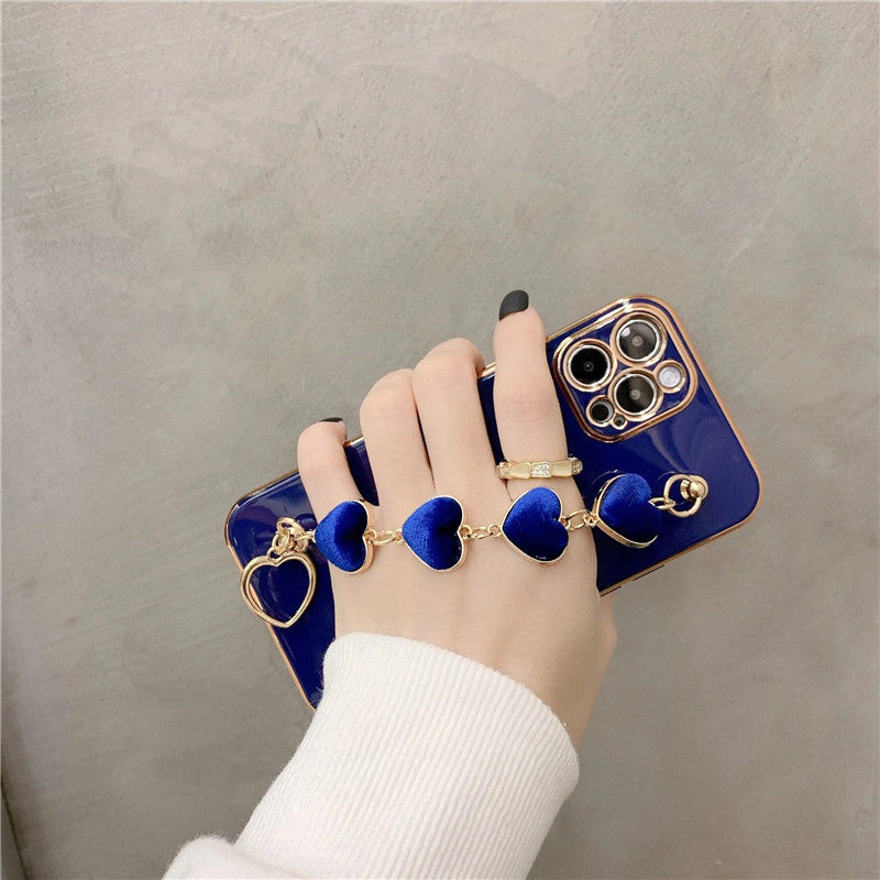 Luxury Plating Love Heart Metal Bracelet Soft iPhone Case