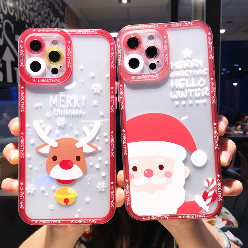 Cute Christmas Deer Santa Claus Colorful Camera Len Protective Clear Soft iPhone Case