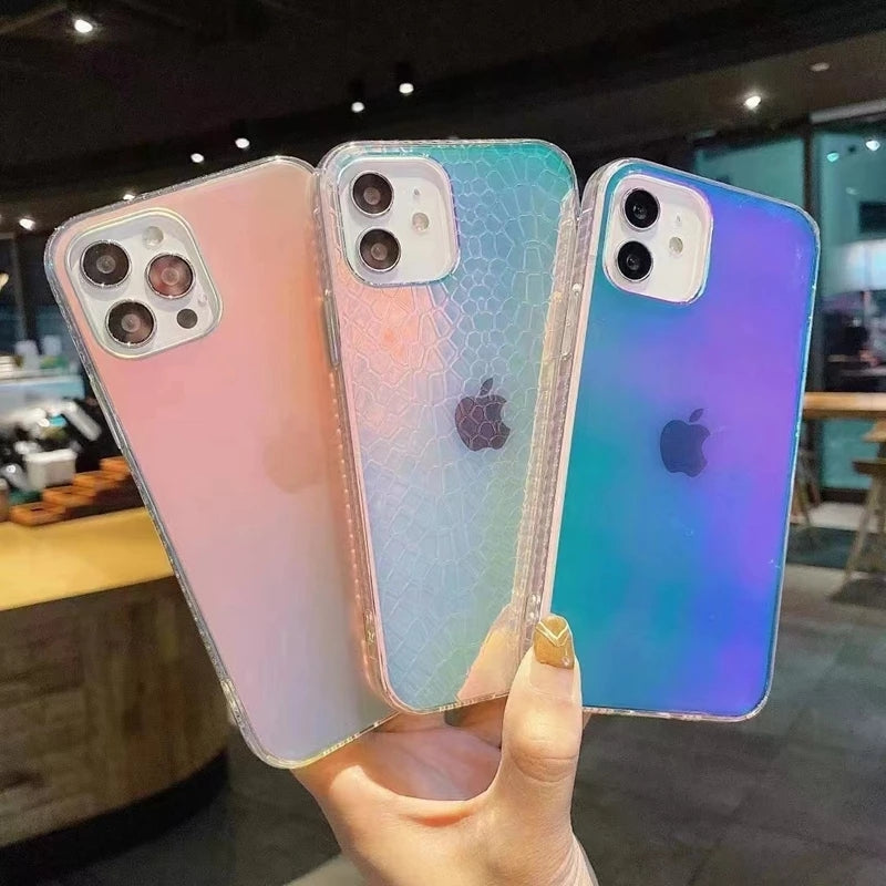 Luxury Matte Laser Aurora Shockproof Soft iPhone Case