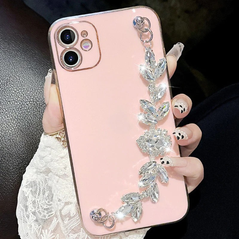 Glitter Bling Sparkling Diamond Wrist Strap Chain Bracelet Soft iPhone Case