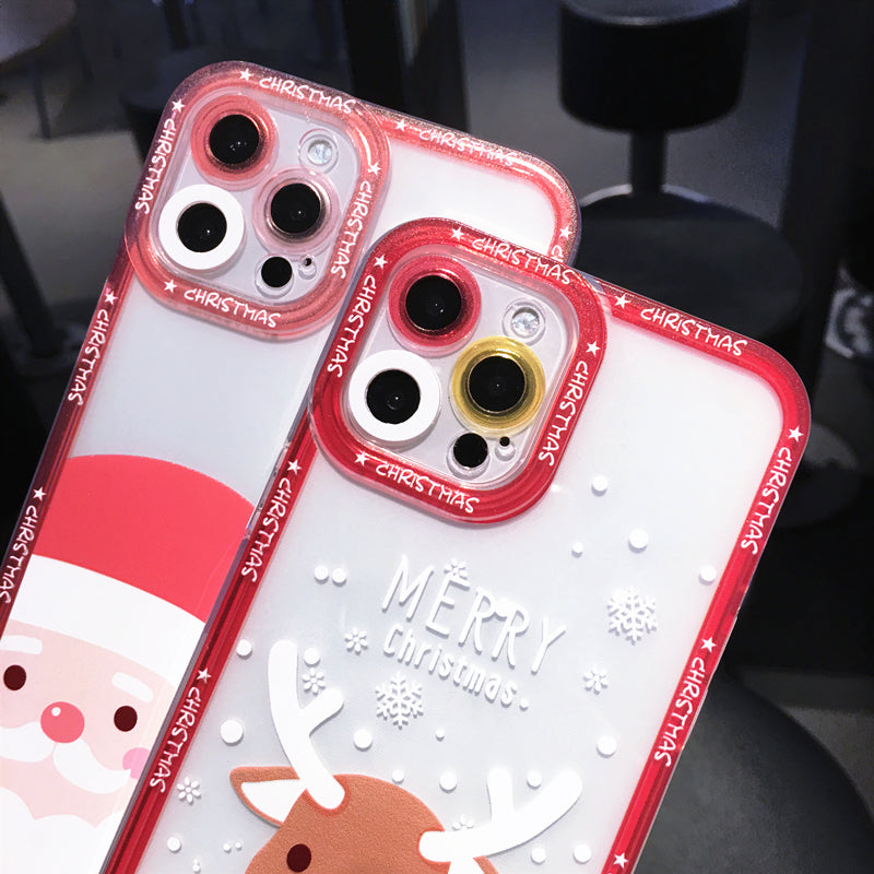 Cute Christmas Deer Santa Claus Colorful Camera Len Protective Clear Soft iPhone Case