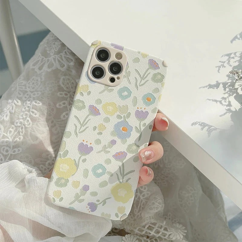 Cute Flower Floral PU Leather Soft iPhone Case