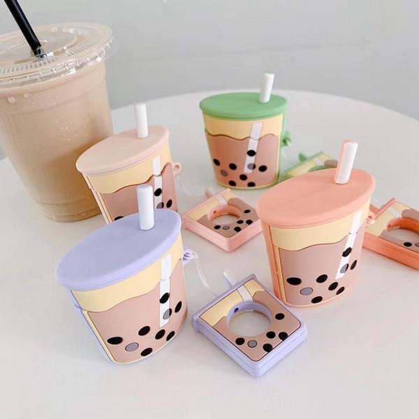 3D Cartoon Candy Color Milky Tea with Hook AirPods Case