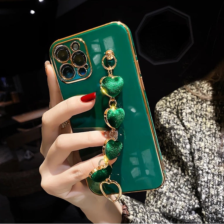 Luxury Plating Love Heart Metal Bracelet Soft iPhone Case