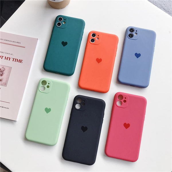 Candy Color Love Heart Camera Lens Protector Soft Silicone iPhone Case